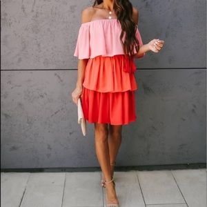 NWOT Vici Off the Shoulder Tiered ColorBlock Dress